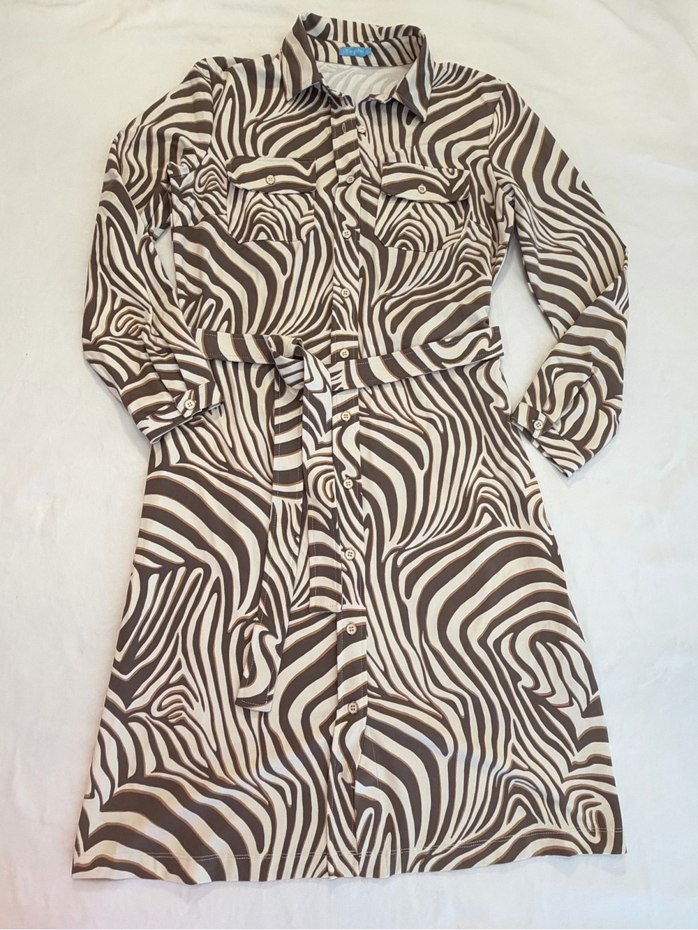 J. McLaughlin Brown Zebra Print Shirt Dress with Tie Waist Size Small NWOT